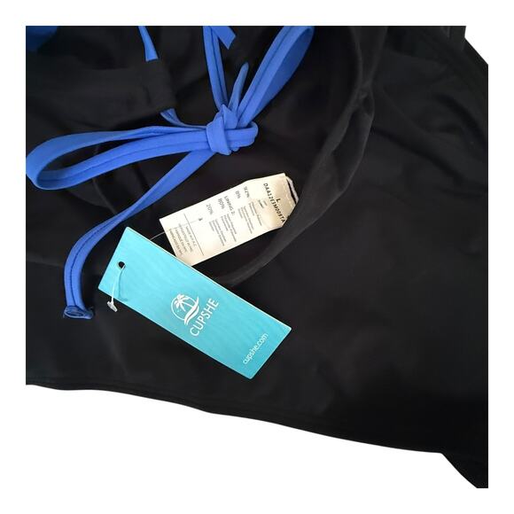 NEW Cupshe SWIMSUIT Women's LG Blue & Black High Neck Cut-Out One Piece Swimsuit - Picture 7 of 11